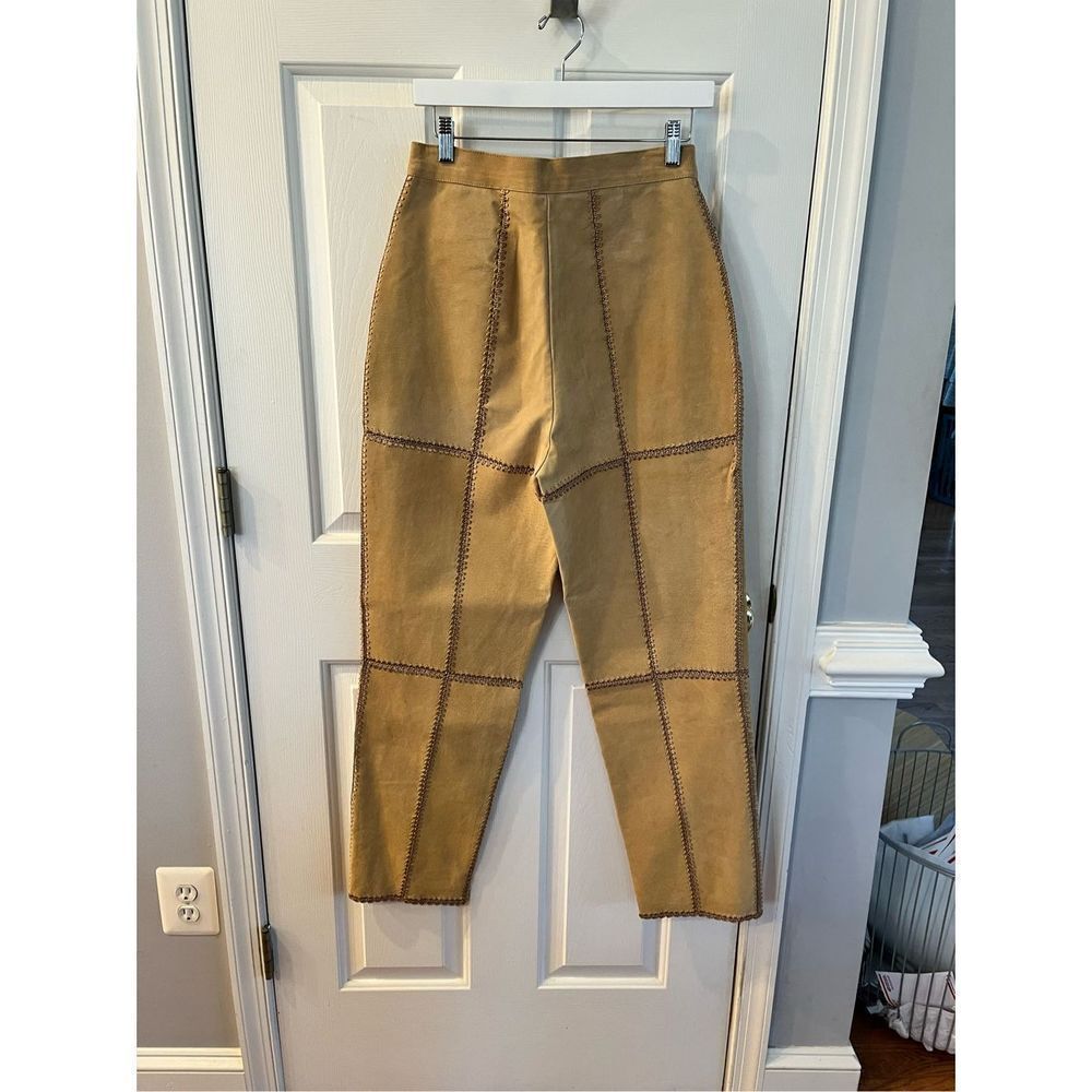 S.M.H. Vintage Tan Suede Crochet Pieced Pants Boho Festival Coachella sz 10 - Picture 5 of 7